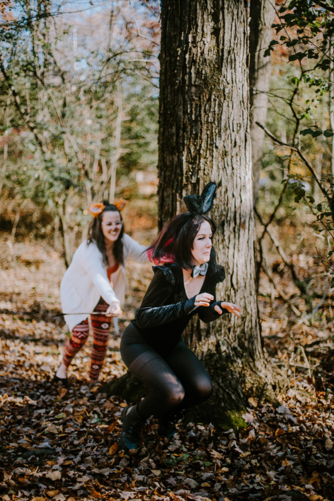 Mother and daughter dressed as a fox and a rabbit during their Swan Park Halloween Session.
